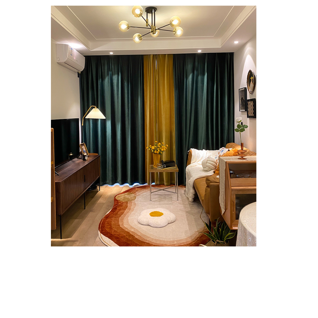 New Blockout Velvet curtains Olive green & golden colour Custom made CM-0017Dual