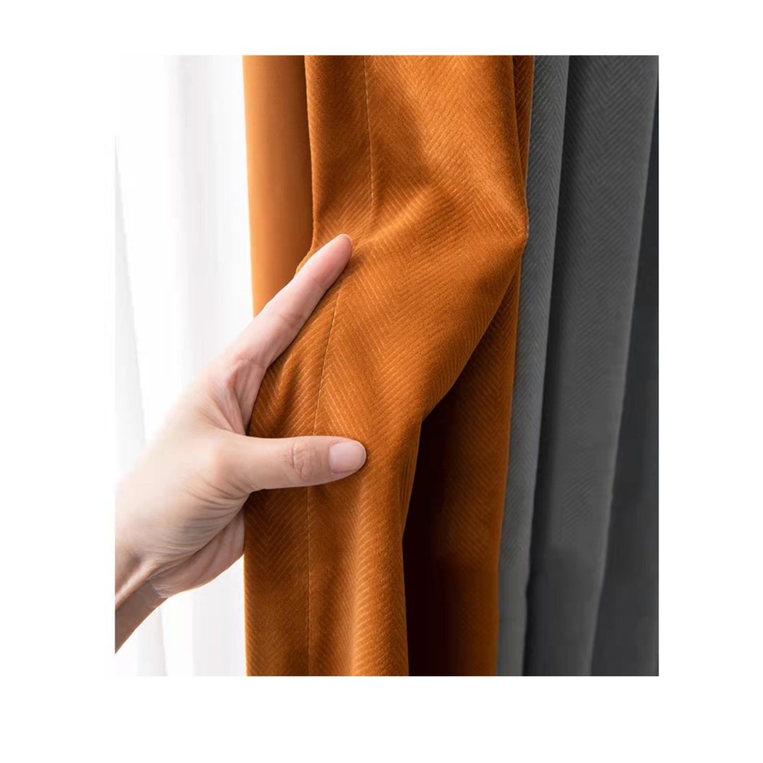 Grey and Orange Velvet blockout curtains - Custom made - CM-0018 Dual