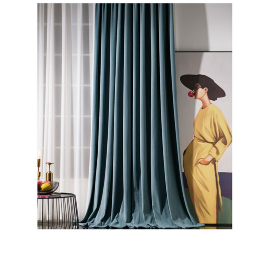 Teal green velvet blockout curtains - Custom made - CM-0011