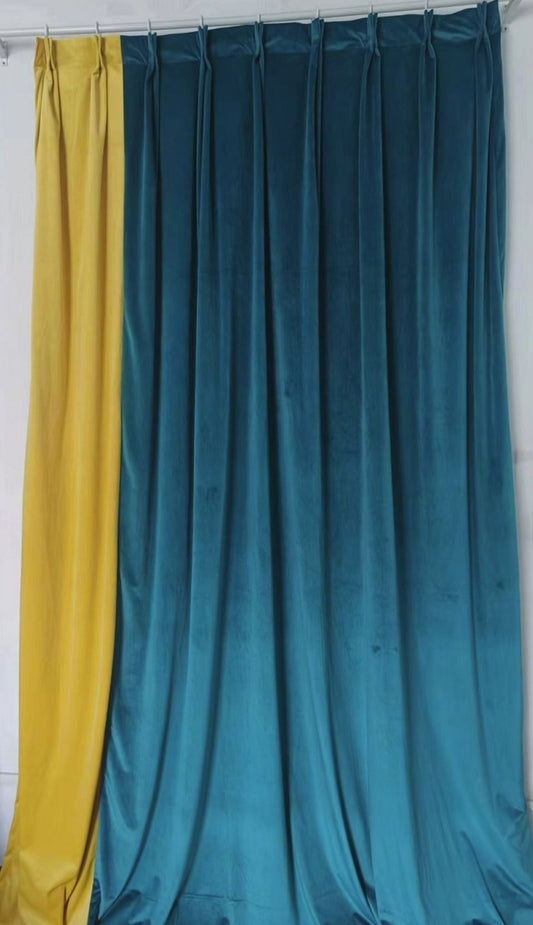 Blockout curtains velvet Teal green and yellow combo - Custom made CM-0026 Dual