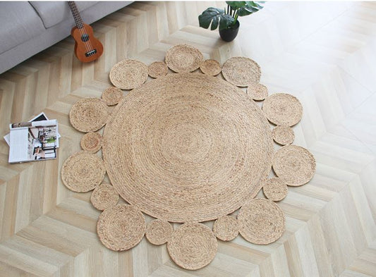 Modern handwoven reed plant natural round floor rugs - RMFR-0004