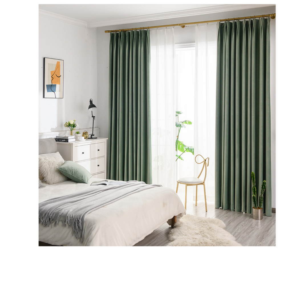 Light olive green velvet blockout curtains - Custom made curtains - CM-0012