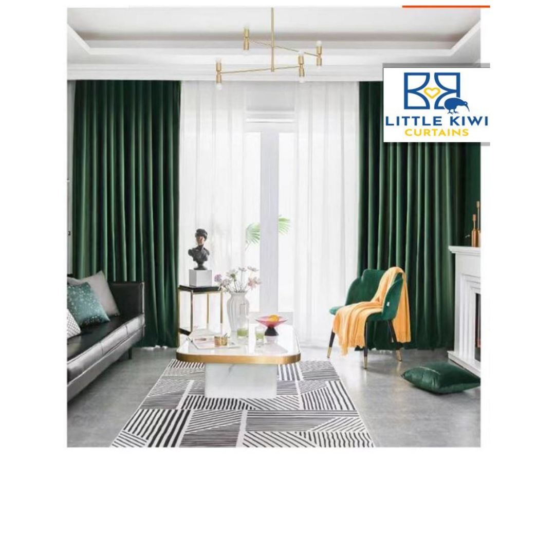 Dark green velvet blockout curtains - Custom made curtains - CM-0013